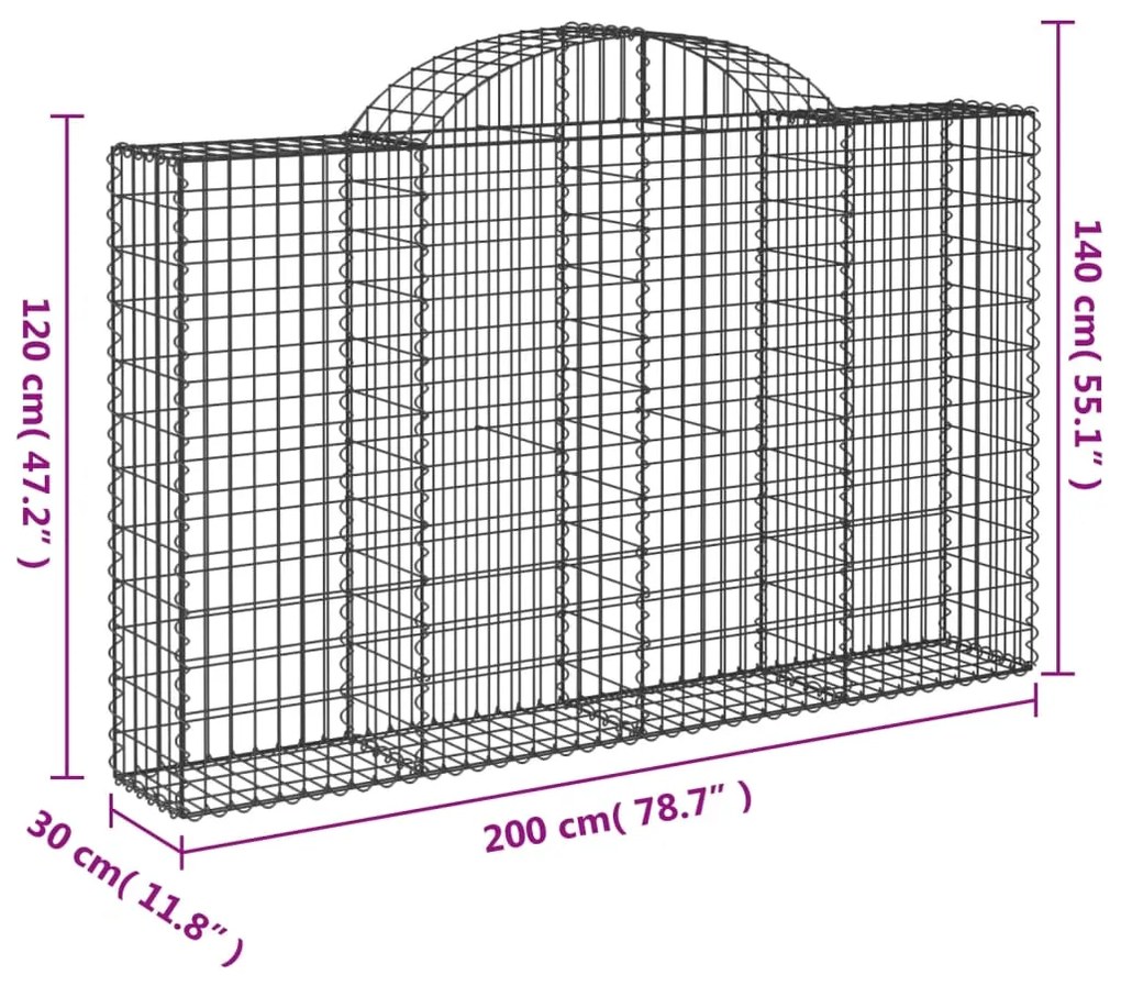 vidaXL Συρματοκιβώτια Τοξωτά 11 τεμ. 200x30x120/140 εκ. Γαλβαν. Ατσάλι