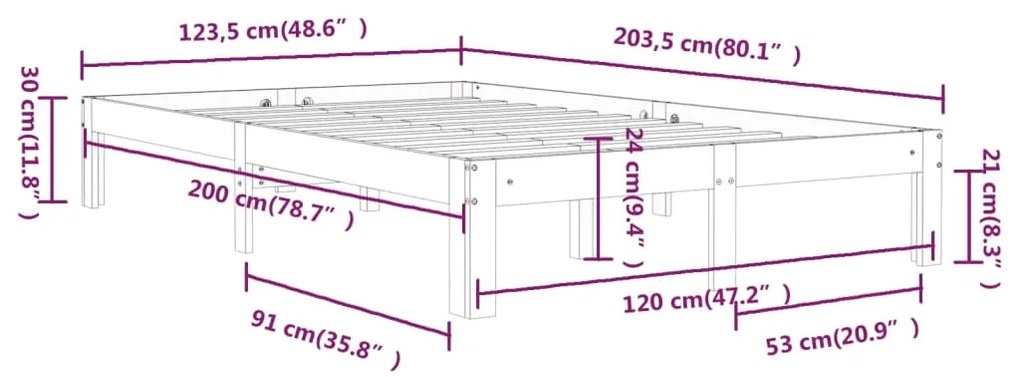 Πλαίσιο Κρεβατιού Λευκό 120 x 200 εκ. από Μασίφ Ξύλο Πεύκου - Λευκό