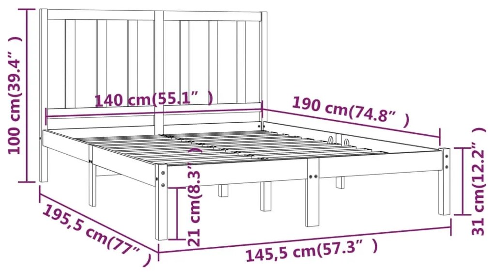 vidaXL Πλαίσιο Κρεβατιού Μαύρο 140 x 190 εκ. από Μασίφ Ξύλο Πεύκου