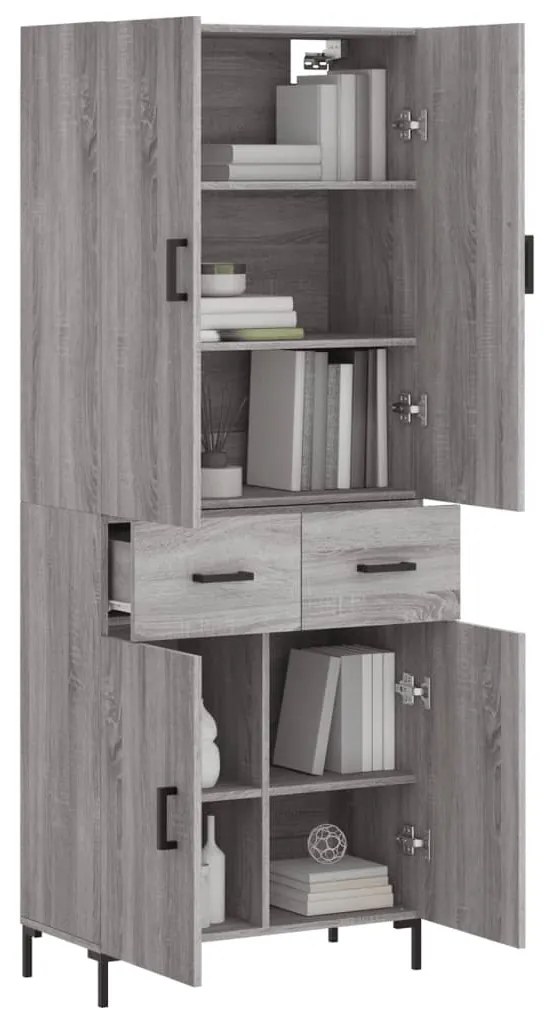 vidaXL Ντουλάπι Γκρι Sonoma 69,5 x 34 x 180 εκ. Επεξεργασμένο Ξύλο