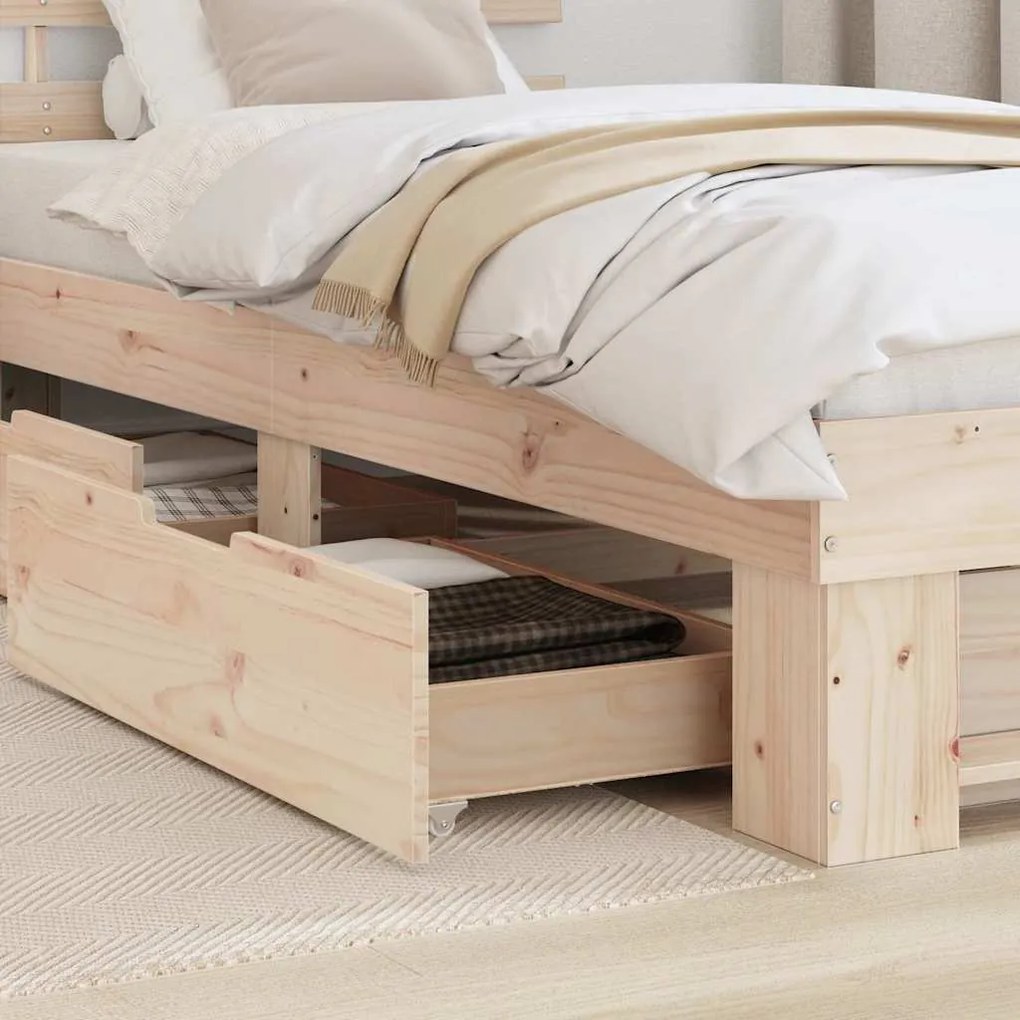 vidaXL Σκελετός Κρεβατιού Καφέ 75 x 190 cm Μασίφ ξύλο πεύκου