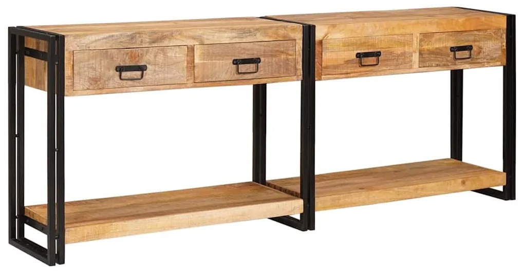 Τραπέζι κονσόλας 2 pcs Καφέ Μασίφ ακατέργαστο ξύλο μάνγκο