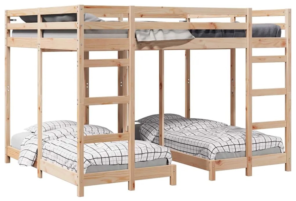 vidaXL Σκελετός Κουκέτας Τριών Επιπέδων Καφέ 160 x 200 cm