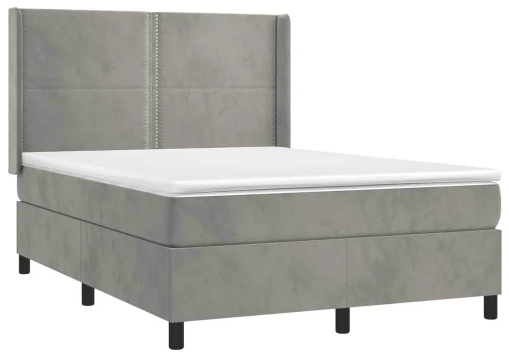 vidaXL Κρεβάτι Boxspring με Στρώμα Ανοιχτό Γκρι 140x200 εκ. Βελούδινο