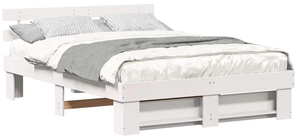 vidaXL Σκελετός Κρεβατιού Λευκό 150 x 200 cm Μασίφ ξύλο πεύκου