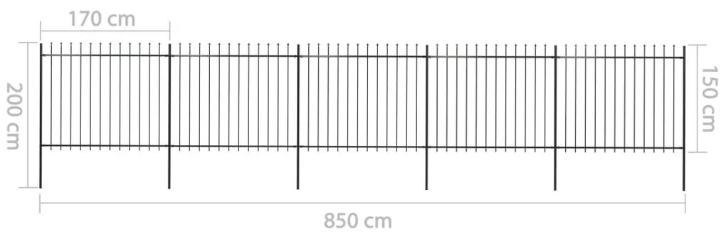 vidaXL Κάγκελα Περίφραξης με Λόγχες Μαύρα 8,5 x 1,5 μ. από Χάλυβα