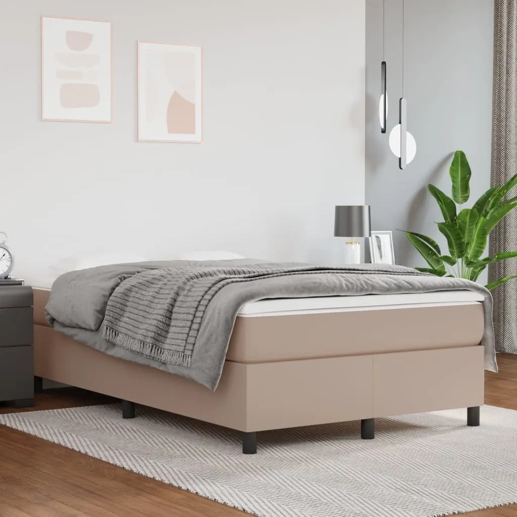 vidaXL Κρεβάτι Boxspring με Στρώμα Καπουτσίνο 120x200εκ.από Συνθ.Δέρμα