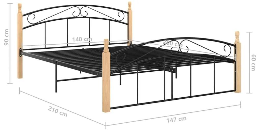 Πλαίσιο κρεβατιού μαύρο μεταλ./μασίφ ξύλο δρυς 140x200εκ - Μαύρο