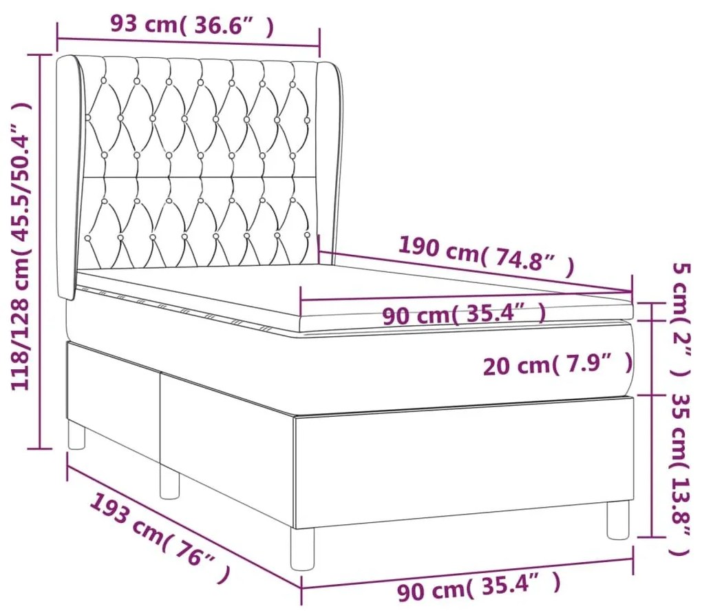 Κρεβάτι Boxspring με Στρώμα Σκούρο Μπλε 90x190 εκ. Βελούδινο - Μπλε