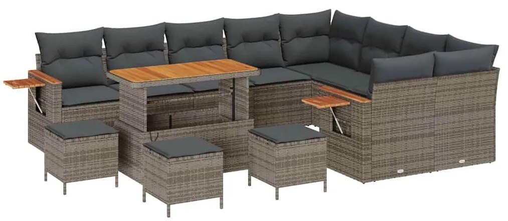 vidaXL Σετ Καναπέ Κήπου με μαξιλάρι με αποθήκευση Γκρι Πολυ ράταν