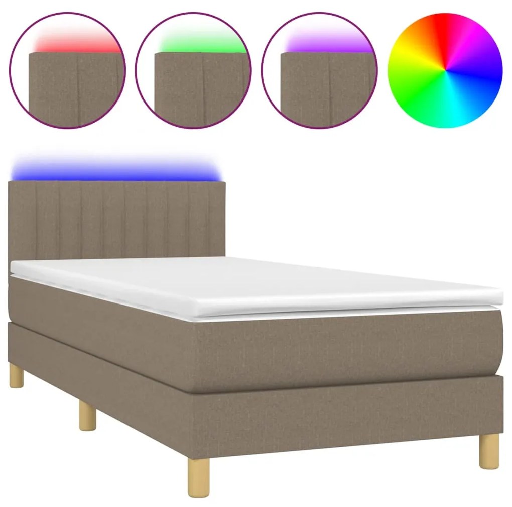 Κρεβάτι Boxspring με Στρώμα &amp; LED Taupe 80x200 εκ. Υφασμάτινο - Μπεζ-Γκρι