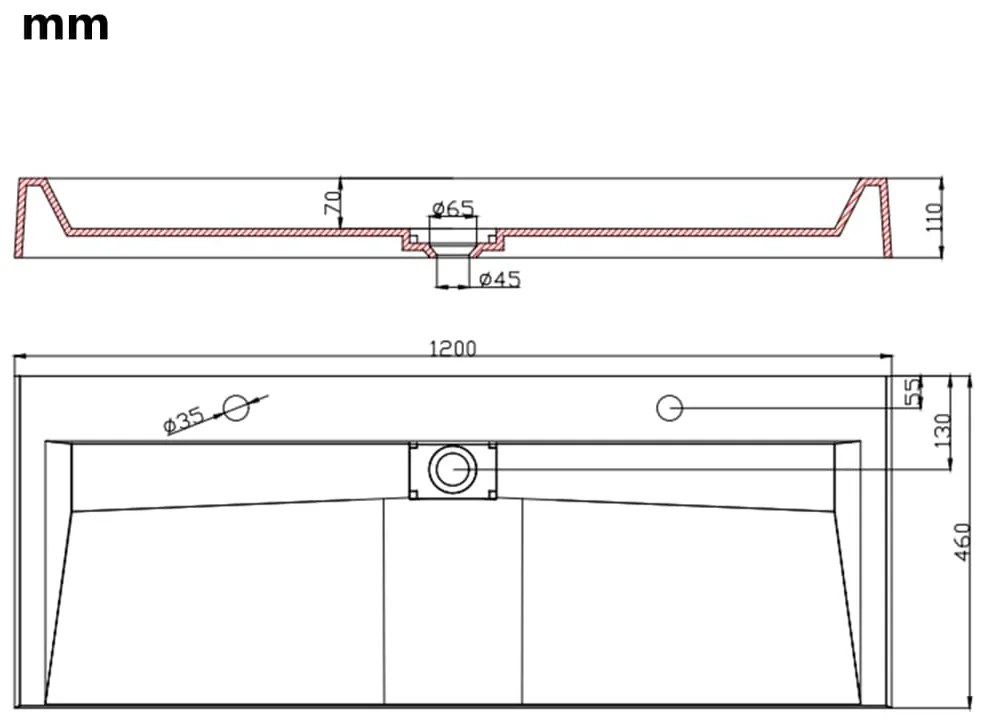 Νιπτήρας Λευκός 120x46x11 εκ. Συνθετικός από Τεχνητό Μάρμαρο - Λευκό