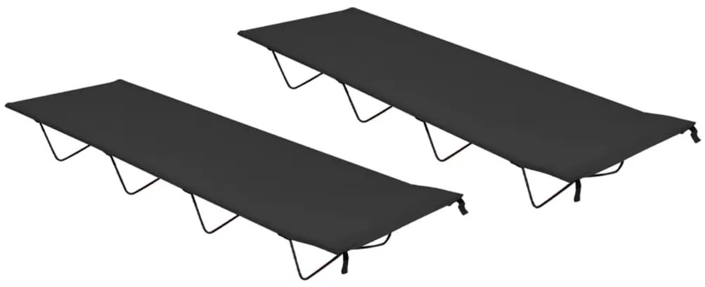 vidaXL Κρεβάτια Κάμπινγκ 2 τεμ Μαύρα 180x60x19 εκ Ύφασ. Oxford/Ατσάλι