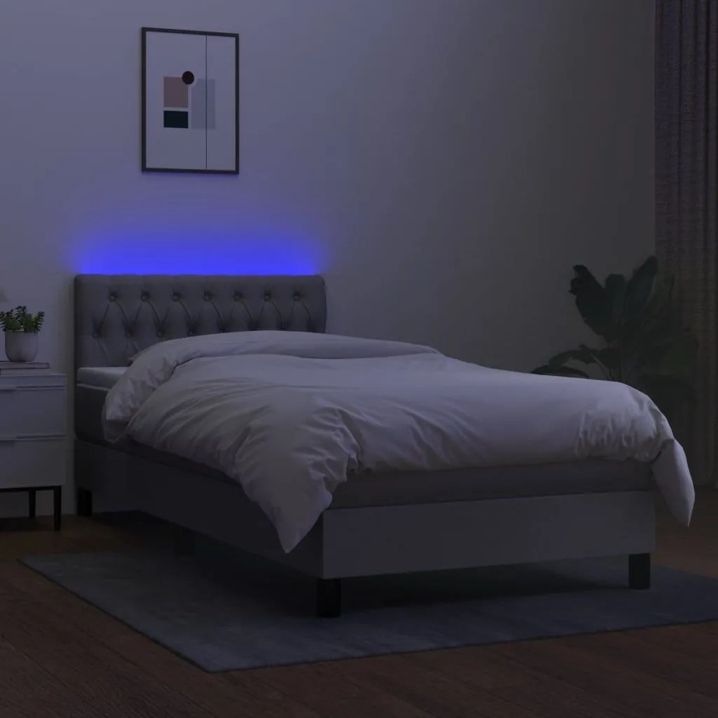 Κρεβάτι Boxspring με Στρώμα &amp; LED Αν.Γκρι 100x200 εκ Υφασμάτινο - Γκρι