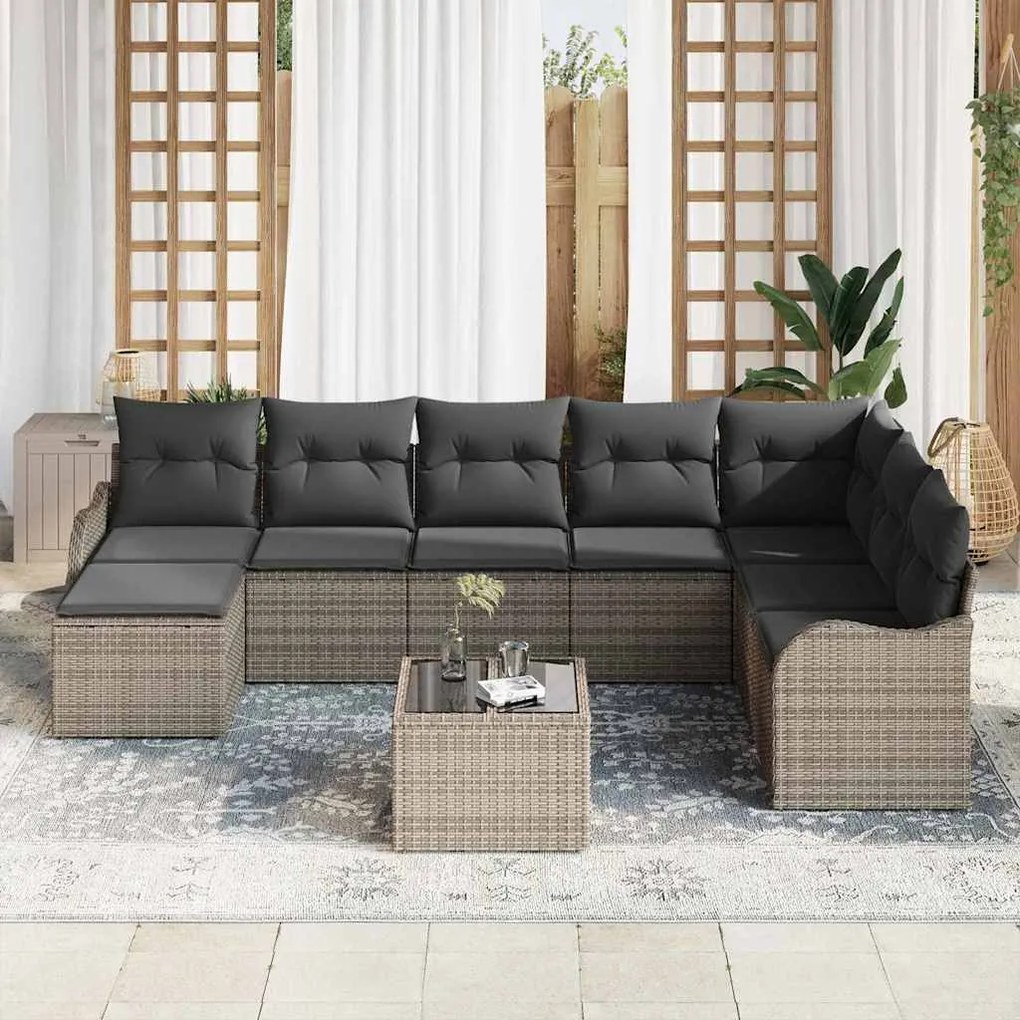 vidaXL Σετ Καναπέ Κήπου με μαξιλάρι 9 pcs Γκρι Πολυ ράταν