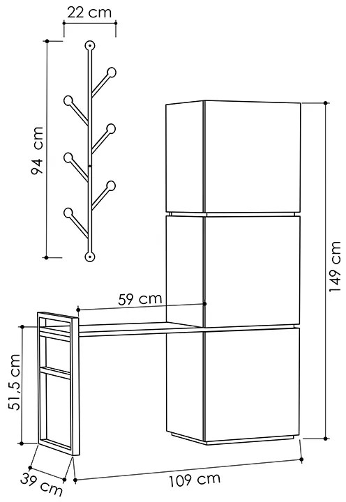 Έπιπλο εισόδου με κρεμάστρα Mello Megapap χρώμα sapphire oak 109x39x149εκ.