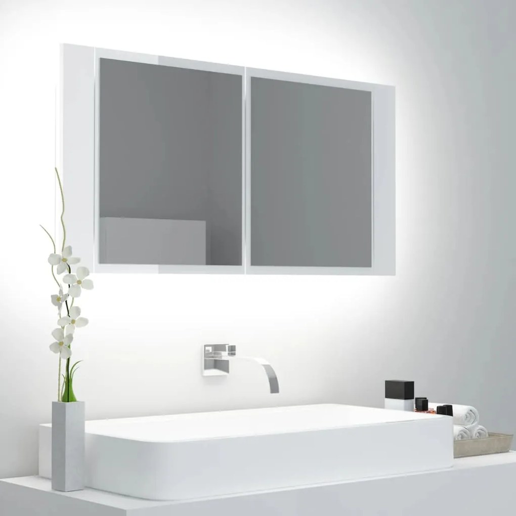 vidaXL Ντουλάπι Μπάνιου με Καθρέφτη & LED Γυαλιστερό Λευκό Ακρυλικός