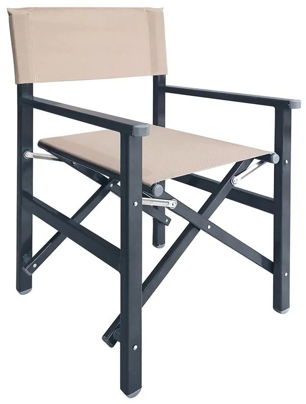 WOODWELL Σκηνοθέτη Πολυθρόνα, Αλουμίνιο Ανθρακί (1,2mm), Textilene Μπεζ, Πτυσσόμενη(2,75kg) 54x50x88cm Ε2601,4