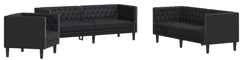 vidaXL Σετ Καναπέ 3 pcs Μαύρο 194 x 74.5 x 70.5 εκ. Τεχνητό δέρμα