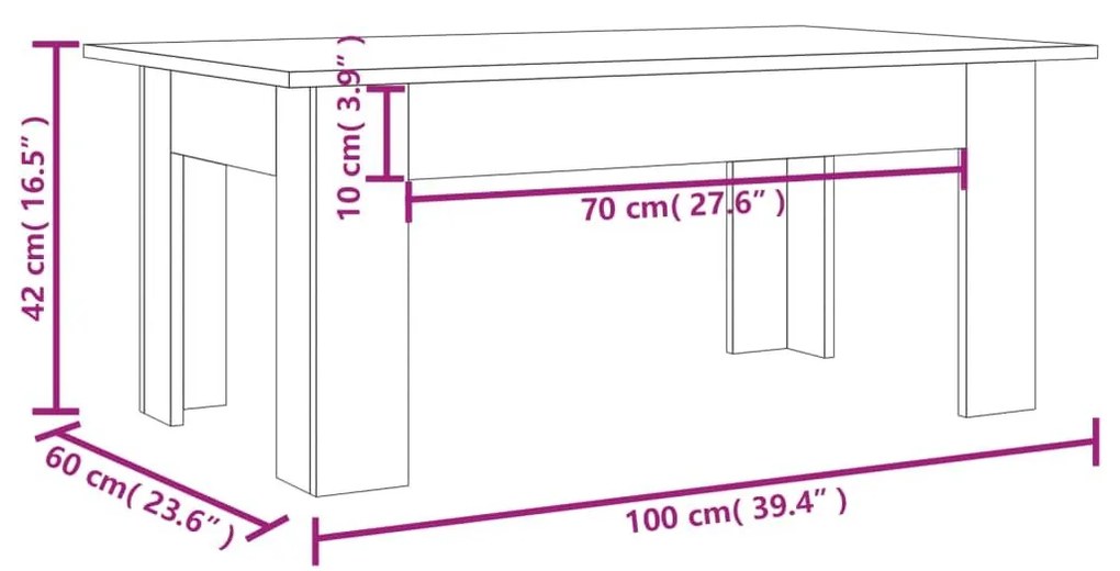 Τραπεζάκι Σαλονιού Καφέ Δρυς 100x60x42 εκ. Επεξεργασμένο Ξύλο - Καφέ