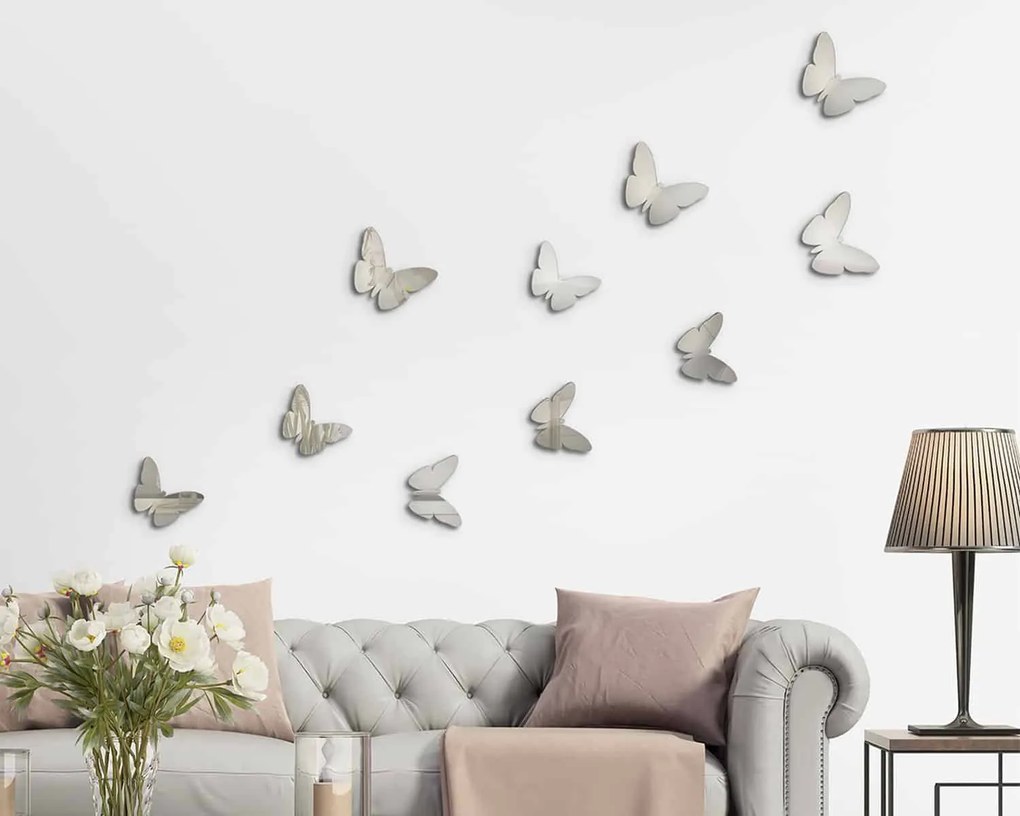 Διακοσμητικά αυτοκόλλητα τοίχου Silver Butterflies 3D Ango