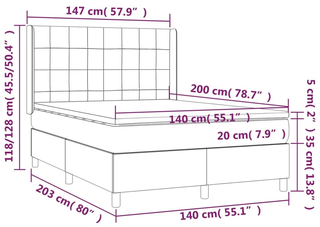 Κρεβάτι Boxspring με Στρώμα Κρεμ 140x200 εκ. Υφασμάτινο - Κρεμ