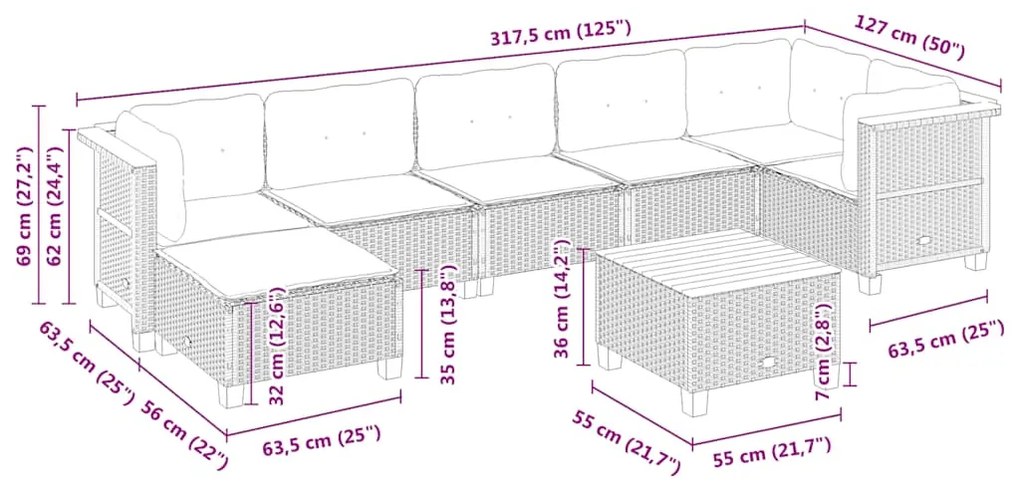 Σαλόνι Κήπου Σετ 8 τεμ. Μπεζ Συνθετικό Ρατάν με Μαξιλάρια - Μπεζ