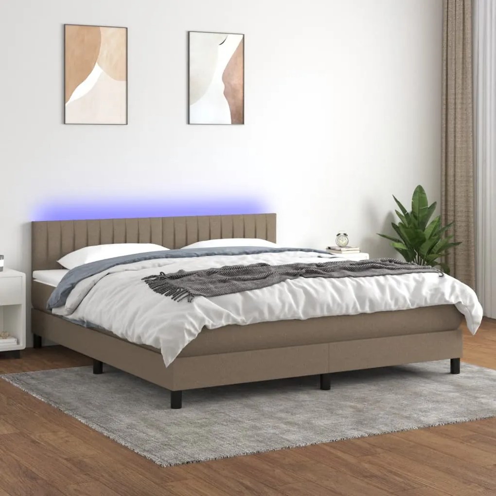 Κρεβάτι Boxspring με Στρώμα & LED Taupe 180x200 εκ. Υφασμάτινο