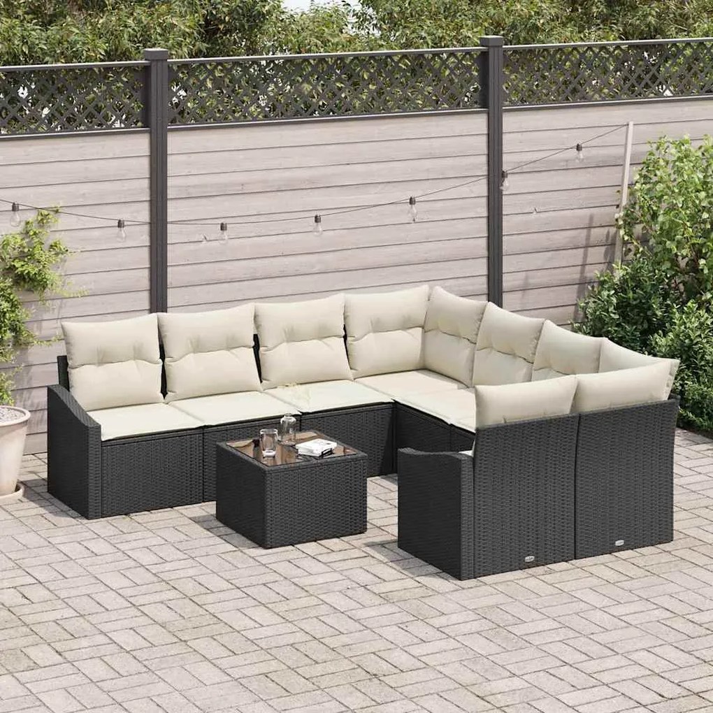 vidaXL Σετ Καναπέ Κήπου με μαξιλάρι 9 pcs Μαύρο, Κρέμα 55 x 55 x 37 εκ