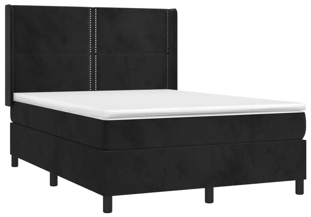 Κρεβάτι Boxspring με Στρώμα &amp; LED Μαύρο 140x200 εκ. Βελούδινο - Μαύρο