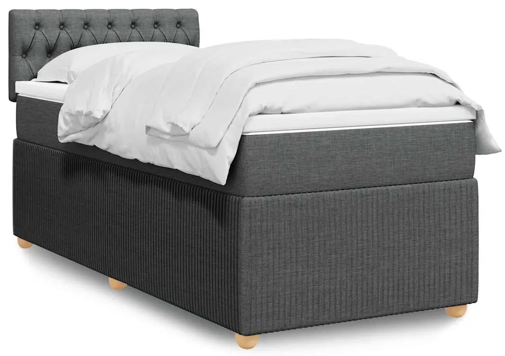 vidaXL Κρεβάτι Boxspring με Στρώμα Σκούρο Γκρι 90x200 εκ. Υφασμάτινο