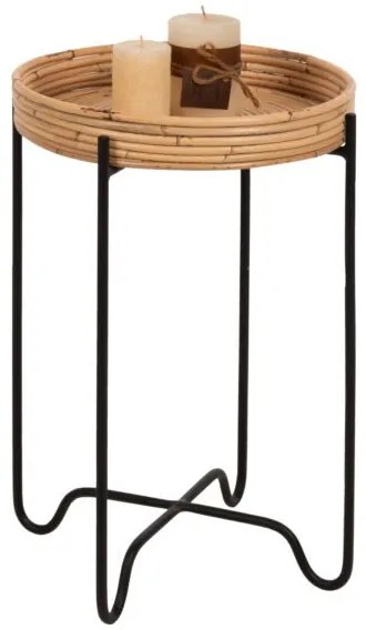 ΤΡΑΠΕΖΑΚΙ ΒΟΗΘΗΤΙΚΟ FLY HM7905 RATTAN ΦΥΣΙΚΟ ΧΡΩΜΑ-ΜΕΤΑΛΛΙΚΗ ΒΑΣΗ ΜΑΥΡΗ Φ32x48Yεκ.