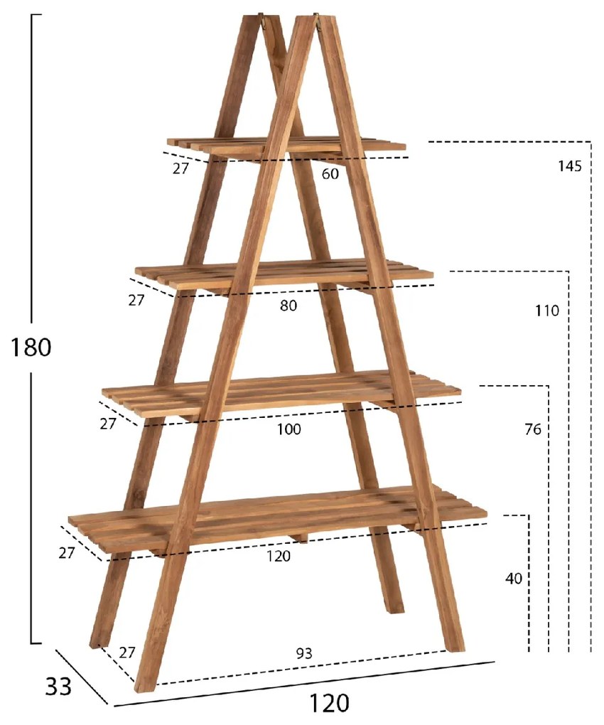 ΒΙΒΛΙΟΘΗΚΗ STAM HM7895 TEAK ΞΥΛΟ ΣΕ ΦΥΣΙΚΟ ΧΡΩΜΑ 120x33x180Y εκ.