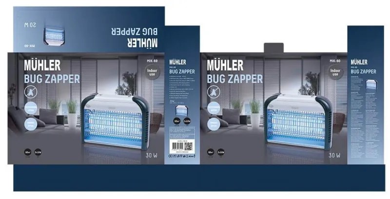 Λαμπτήρας εντόμων Muhler MIK-60 1003953, 30W, 60 m2, Ασφαλής για ανθρώπους και ζώα, Αφαιρούμενος δίσκος, Μαύρο/γκρι