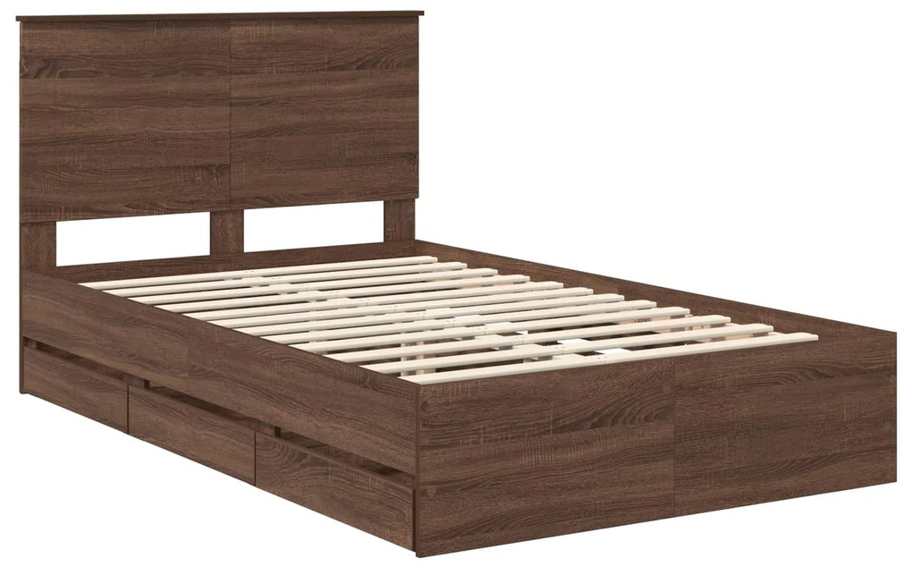 vidaXL Σκελετός Κρεβατιού Καφέ δρυς 135 x 190 cm Μηχανήματος Ξύλο