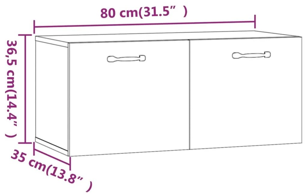 Ντουλάπι Τοίχου Γκρι Sonoma 80x35x36,5 εκ. Επεξεργασμένο Ξύλο - Γκρι