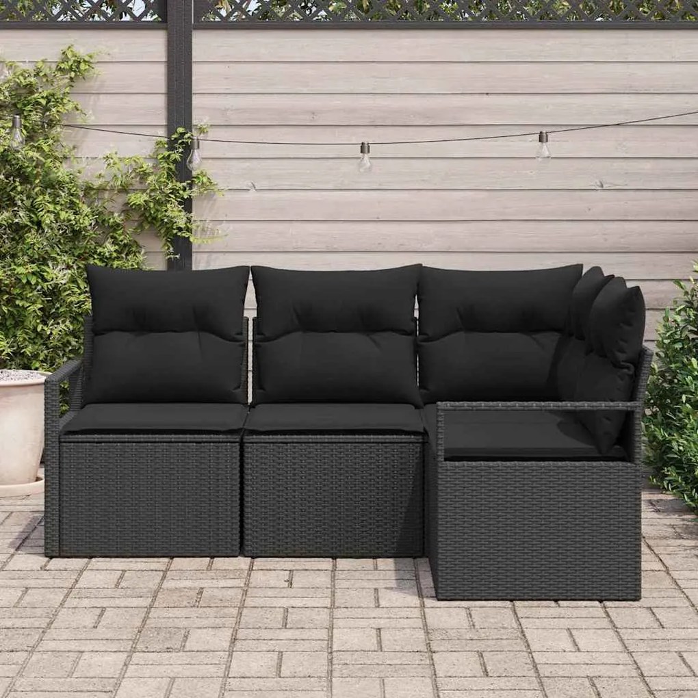 vidaXL Σετ Καναπέ Κήπου 4 pcs Μαύρο Πολυ ράταν