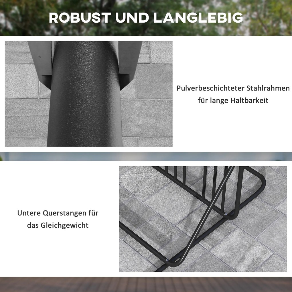 DURHAND Στάντ ποδηλάτου για 4 ποδήλατα, ανθεκτικό στις καιρικές συνθήκες, πρόσθετη βάση στήριξης, 102 x 92 x 130 εκ., Μαύρο