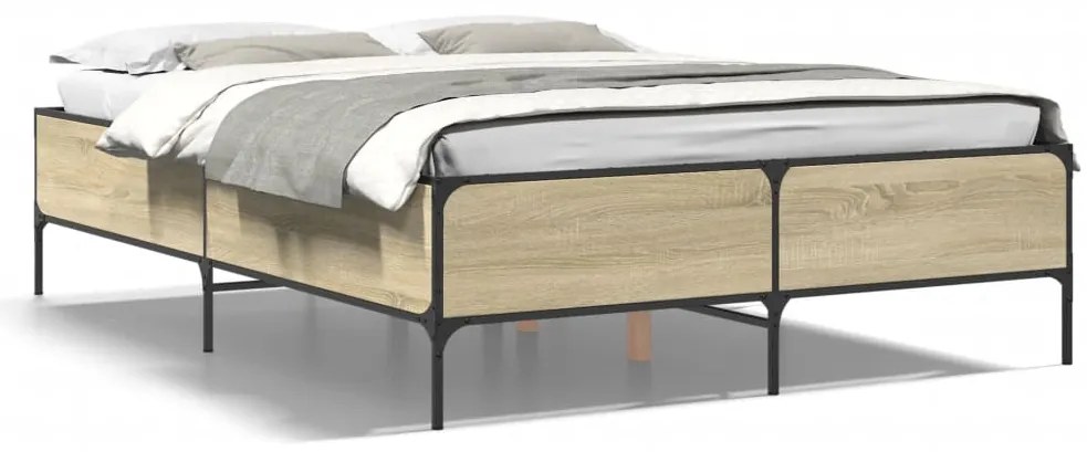 vidaXL Πλαίσιο Κρεβατιού Sonoma Δρυς 120x200 εκ. Επεξ. Ξύλο &amp; Μέταλλο