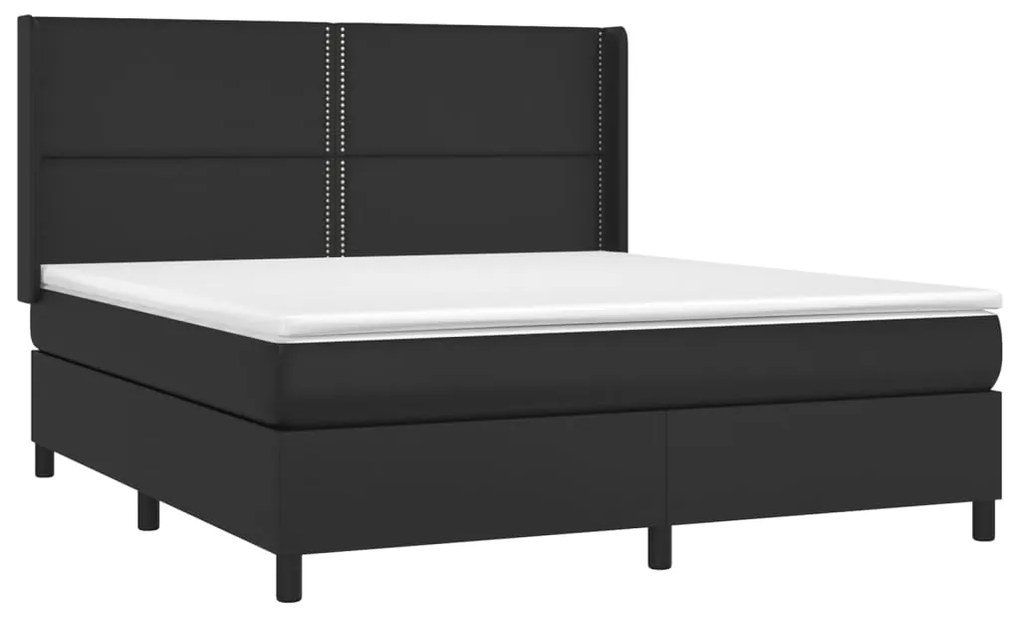 Κρεβάτι Boxspring με Στρώμα Μαύρο 180x200εκ.από Συνθετικό Δέρμα - Μαύρο