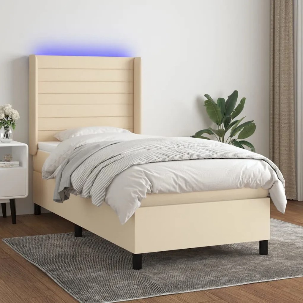 vidaXL Κρεβάτι Boxspring με Στρώμα & LED Κρεμ 80x200 εκ. Υφασμάτινο