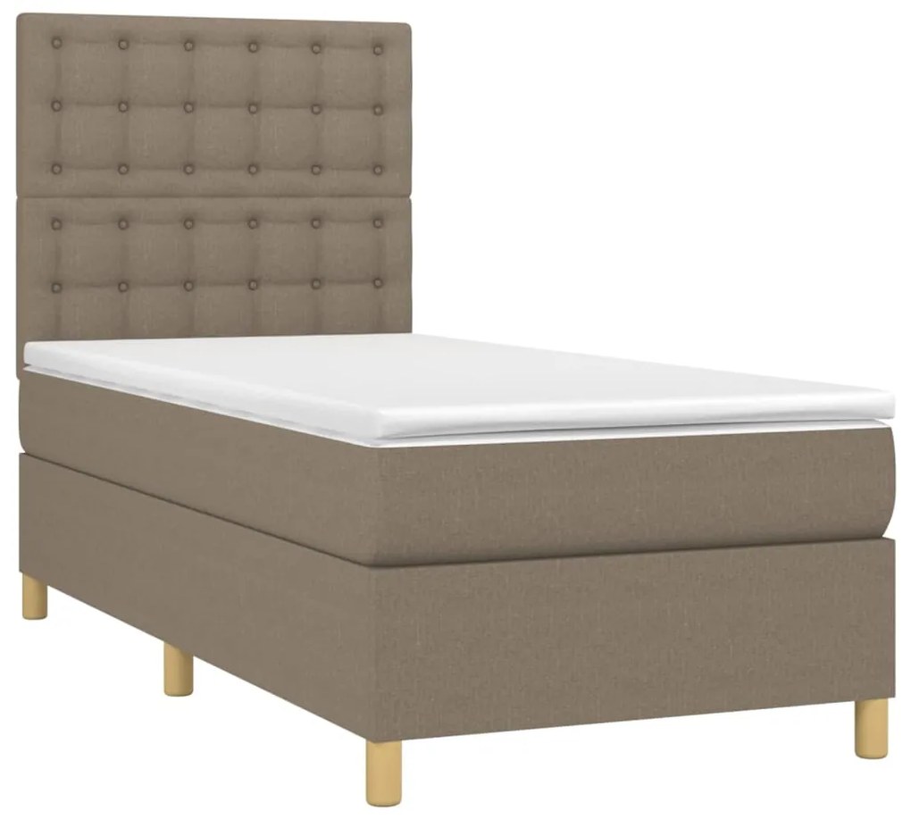 vidaXL Κρεβάτι Boxspring με Στρώμα &amp; LED Taupe 90x200 εκ. Υφασμάτινο