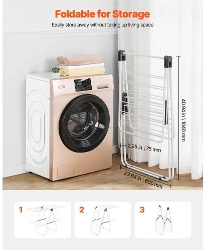 VEVOR 2-Tier Foldable Clothes Drying Rack with Sock Clips &amp; 31 Drying Rods White