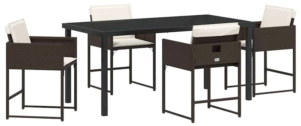 vidaXL Σέτ φαγητού για κήπο με μαξιλάρι 5 pcs Καφέ Πολυ ράταν