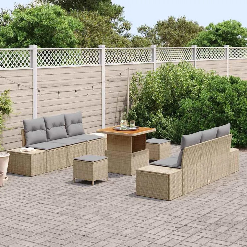 vidaXL Σετ Καναπέ Κήπου 9 pcs Μπεζ, Ανοιχτό Γκρι 80 x 80 x 71 cm