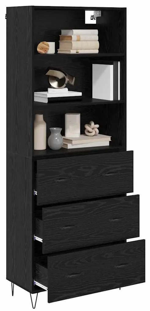 vidaXL Highboard με συρτάρι 2 pcs Μαύρη Οξυά Επεξεργασμένο ξύλο
