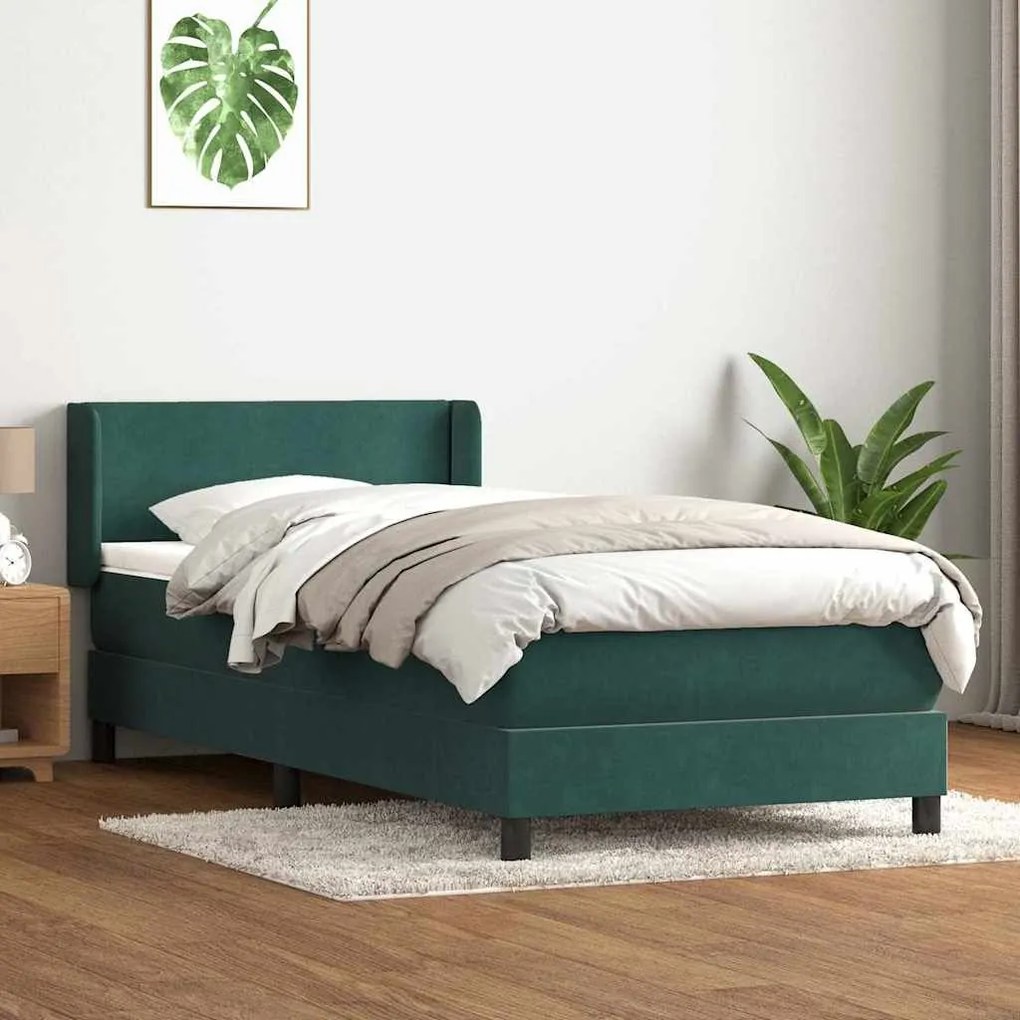 Box Spring κρεβάτι με στρώμα σκούρο πράσινο 80x220εκ. Βελούδινο - Πράσινο