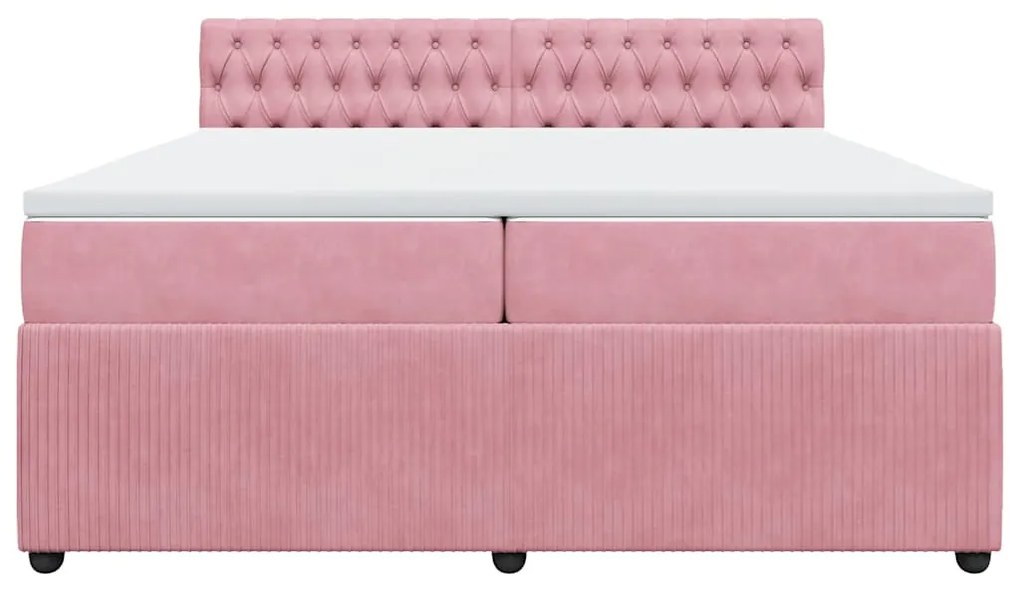 vidaXL Κρεβάτι Boxspring με Στρώμα Ροζ 200x200 εκ. Βελούδινο
