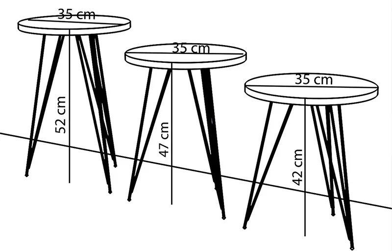 Βοηθητικά τραπέζια σαλονιού Merci pakoworld σετ 3τεμ φυσικό-μαύρο - Μέταλλο - 120-000245