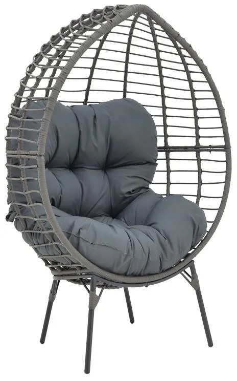 Πολυθρόνα Nestie  wicker rattan γκρι-μεταλλικό γκρι πόδι-γκρι μαξιλάρι 102x80x155εκ 102x80x156 εκ.